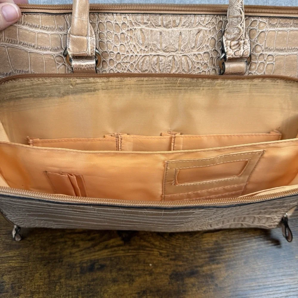 Bueno Faux Leather Embossed Croc Top Handle Bag Tan Laptop Business Bag